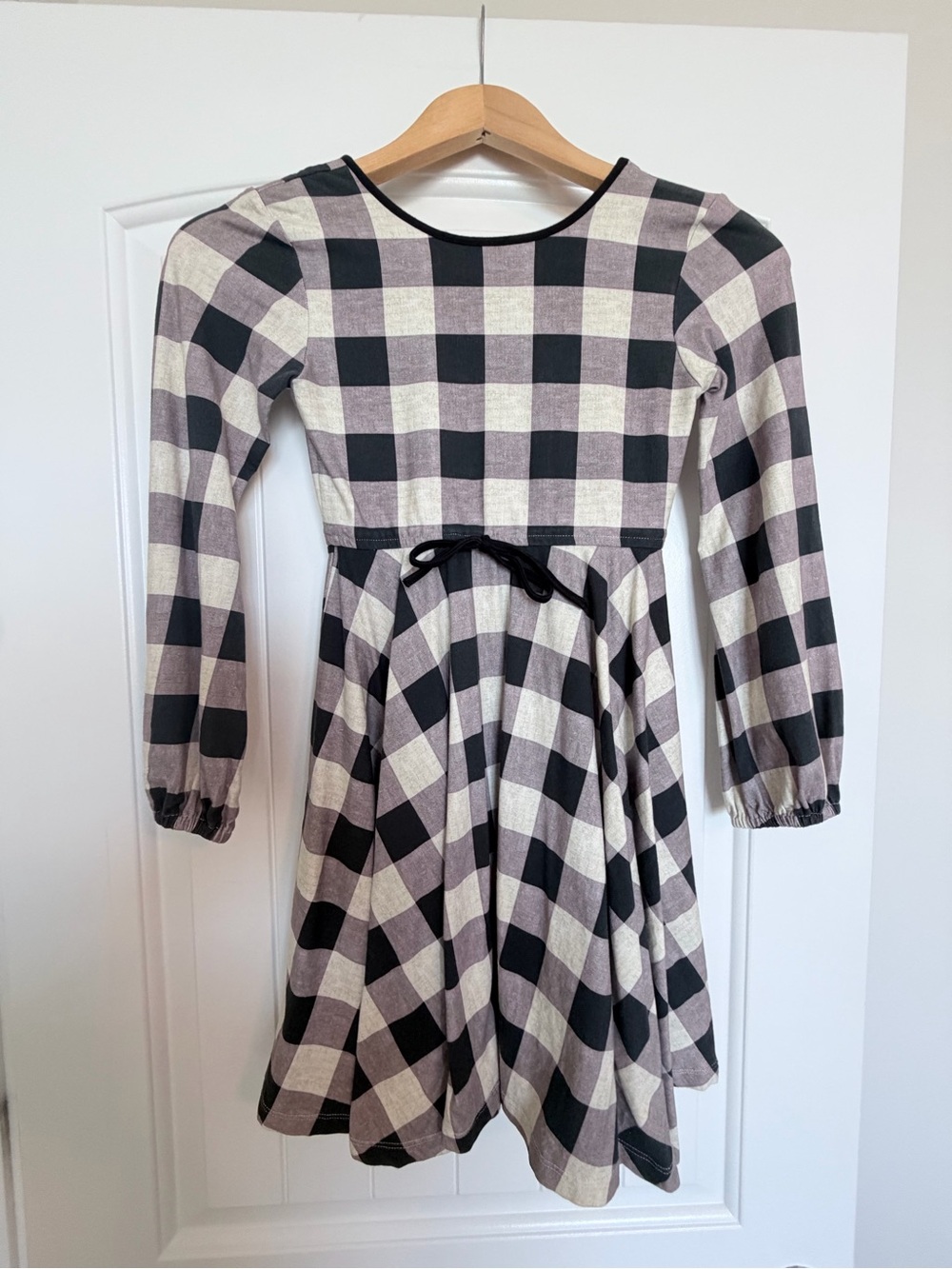 Mi Jo Girls Size 8 Buffalo Plaid Long Sleeve Twirl Dress Black Gray Cream